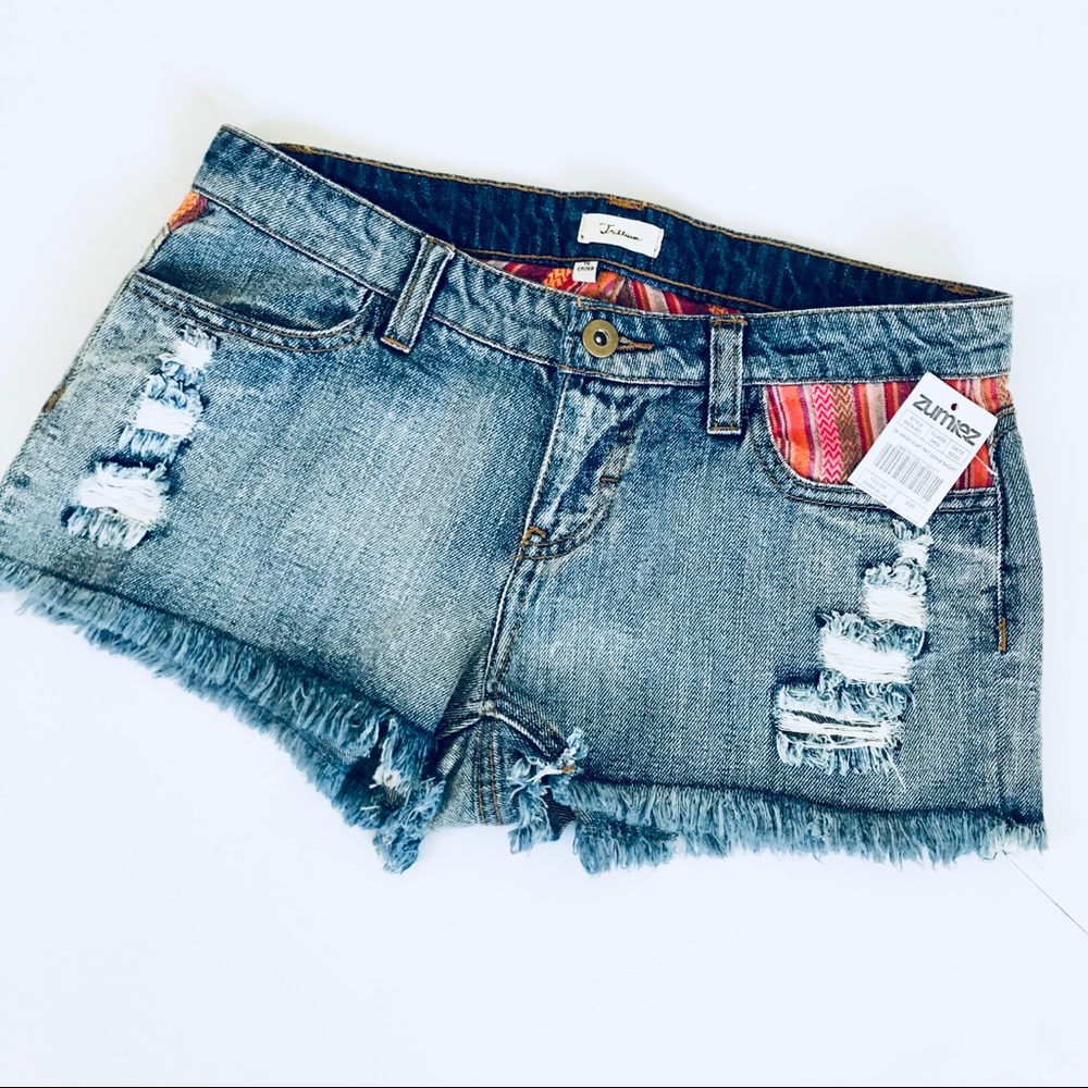 jean shorts with detailing on pockets & back